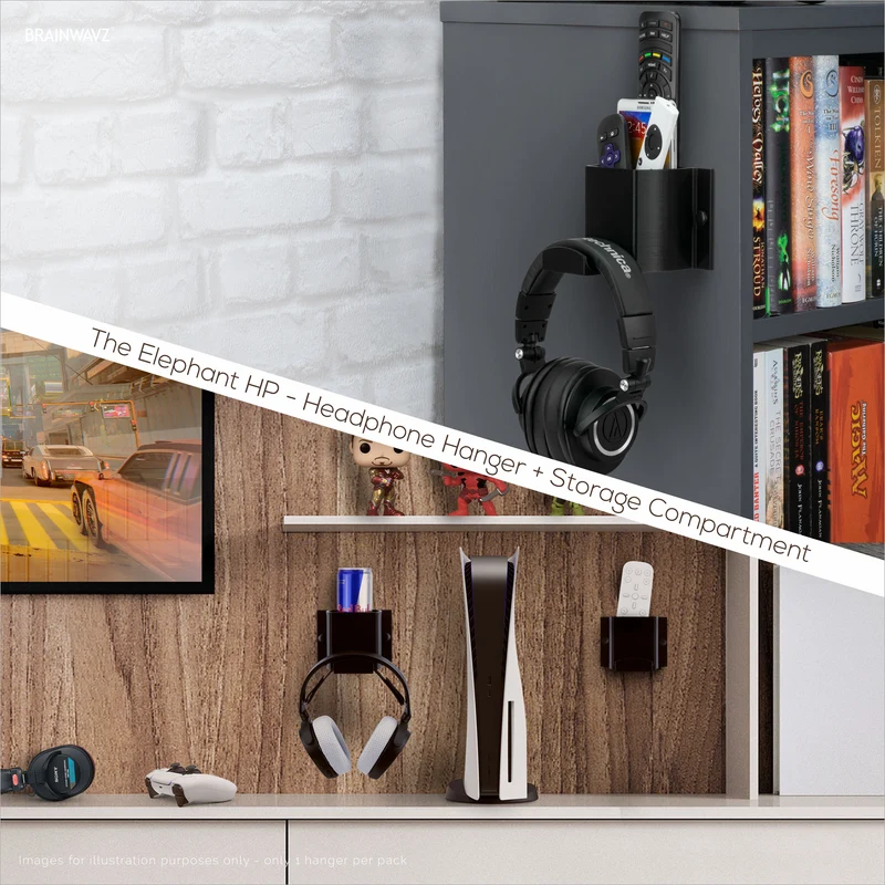 Elephant HP Headphone at TV Remote Control Wall Mount Holder / Telepono, Accessories Storage Organiser, Universal Headset Hanger