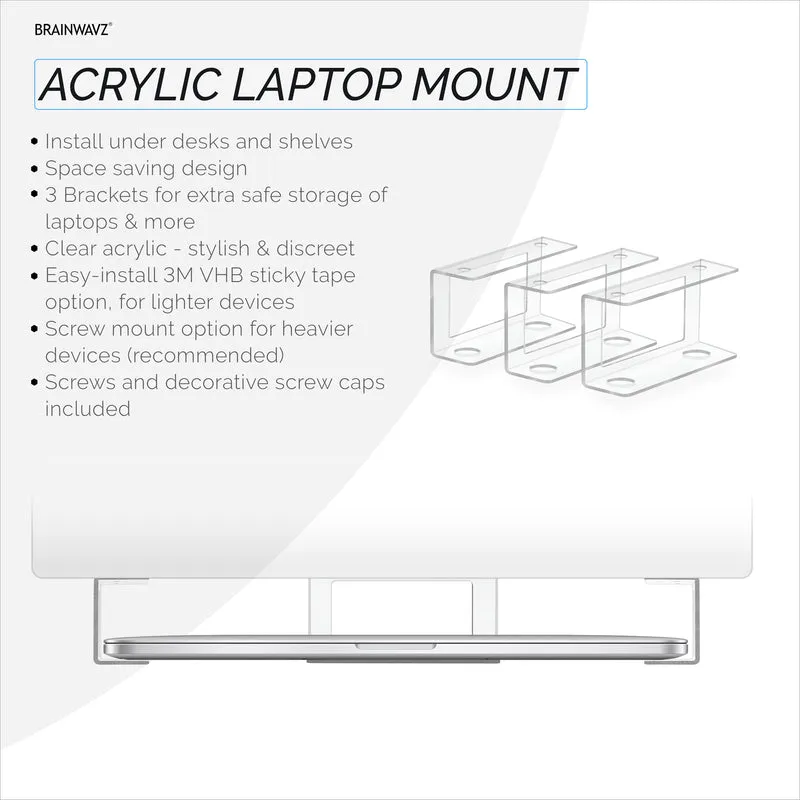 Under Desk Laptop Holder I-clear ang Mount VHB at Screw In Device tulad ng Mga Laptop Macbook Surface Keyboard Router Modem Cable Box Network Switch at Higit Pa