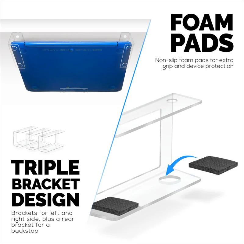 Under Desk Laptop Holder I-clear ang Mount VHB at Screw In Device tulad ng Mga Laptop Macbook Surface Keyboard Router Modem Cable Box Network Switch at Higit Pa