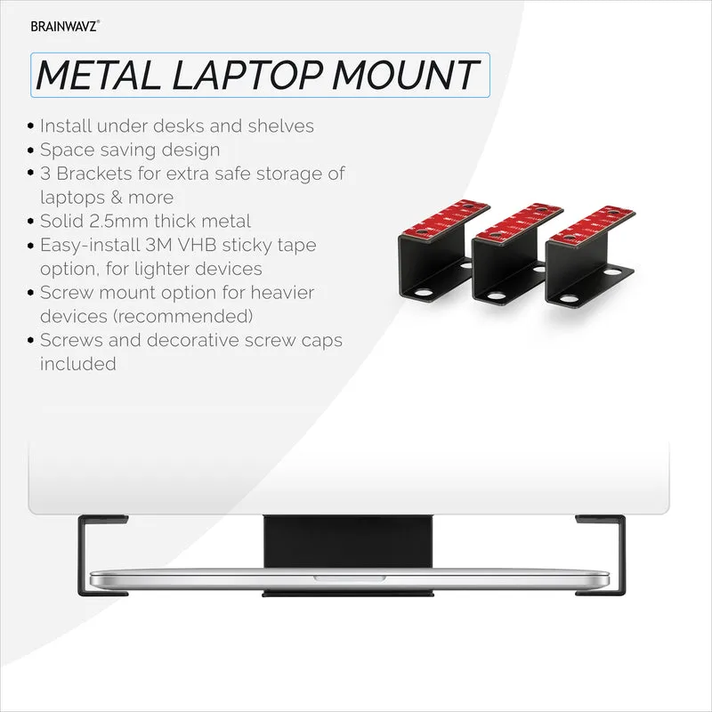 Supporto per laptop sotto la scrivania in metallo, supporto per dispositivi come laptop, MacBook Surface Keyboard Router Modem Cable Box Switch di rete e altro