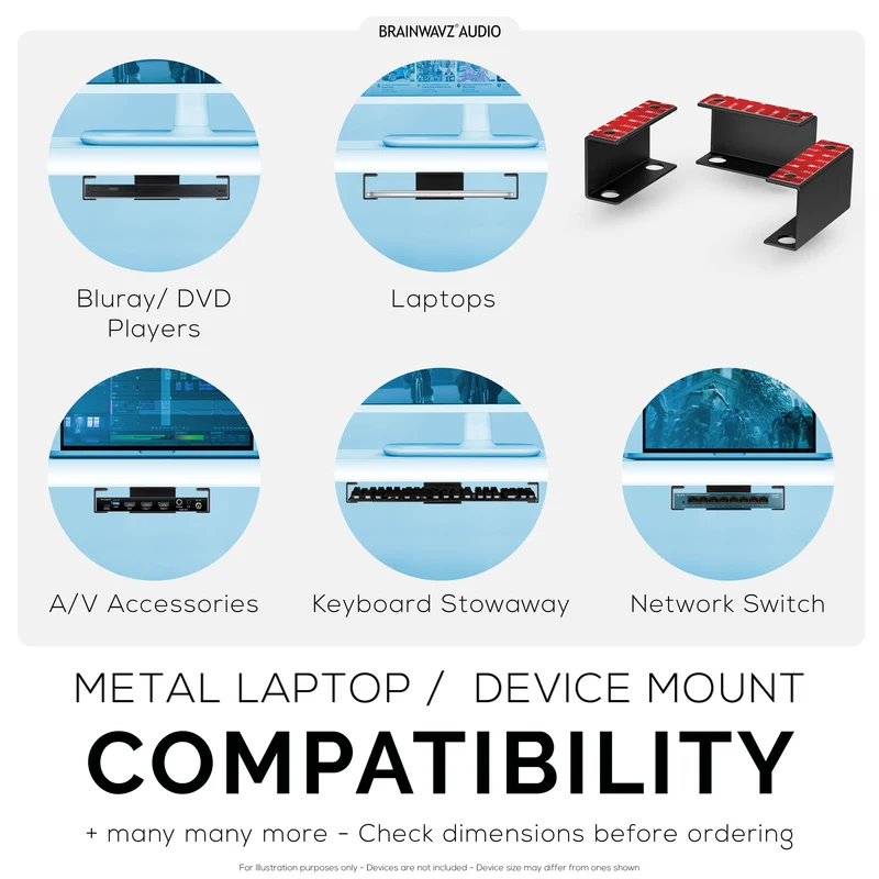 Supporto per laptop sotto la scrivania in metallo, supporto per dispositivi come laptop, MacBook Surface Keyboard Router Modem Cable Box Switch di rete e altro