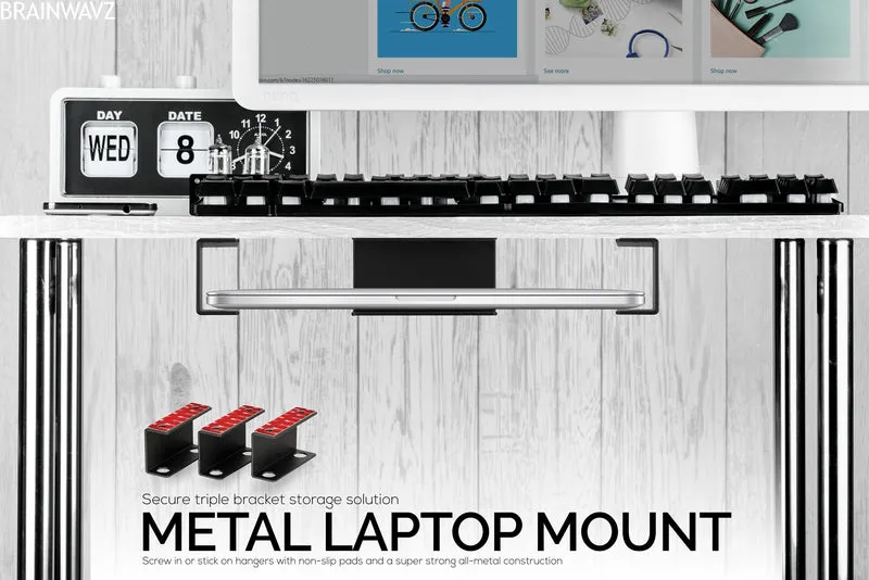 Supporto per laptop sotto la scrivania in metallo, supporto per dispositivi come laptop, MacBook Surface Keyboard Router Modem Cable Box Switch di rete e altro