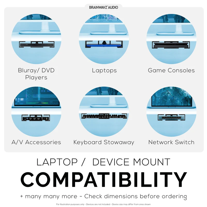 Supporto per laptop sotto la scrivania con adesivo e viti per dispositivi come laptop Macbook Surface Keyboard Router Modem Cable Box Switch di rete e altro