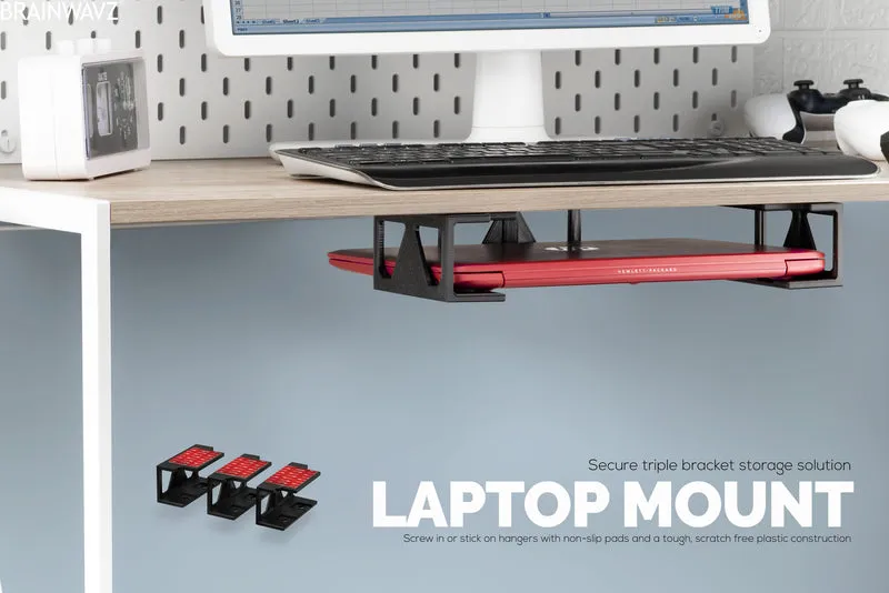Supporto per laptop sotto la scrivania con adesivo e viti per dispositivi come laptop Macbook Surface Keyboard Router Modem Cable Box Switch di rete e altro