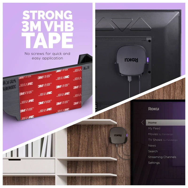 Roku Ultra 2020 Wall & TV Mount - Adhesive Holder, Walang Screw o Gulong