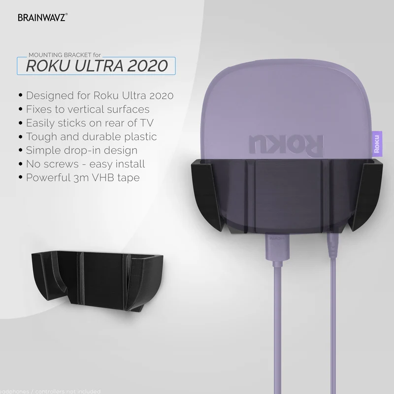 Roku Ultra 2020 Wall & TV Mount - Adhesive Holder, Walang Screw o Gulong