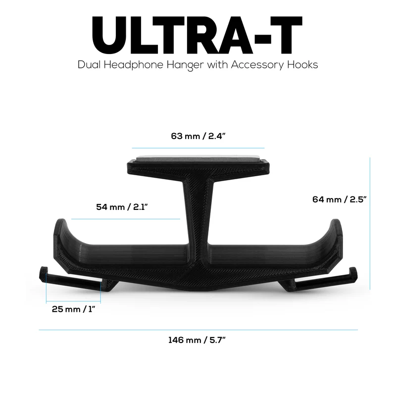 Ultra-T - Dalawahan sa Ilalim ng Mesa Headphone Hanger Holder