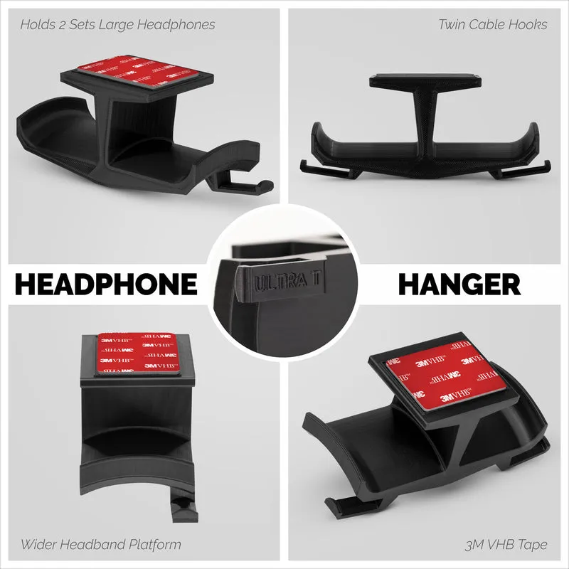 Ultra-T - Dalawahan sa Ilalim ng Mesa Headphone Hanger Holder