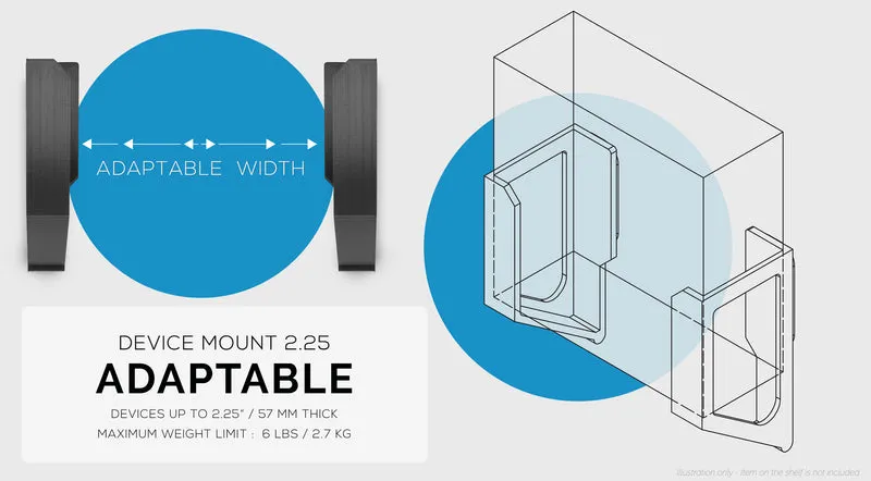 Screwless Wall mount para sa mga Router, Cable Box, Smart Device at higit pa - Mga device na hanggang 2.25"/ 57mm ang kapal