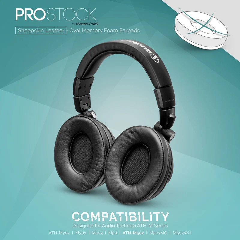 ProStock ATH M50X & M Series Replacement Earpads - Custom Designed Shape na may Memory Foam - Sheepskin Leather