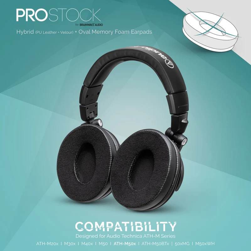 ProStock ATH M50X & M Series Replacement Earpads - Custom Designed Shape na may Memory Foam - Hybrid
