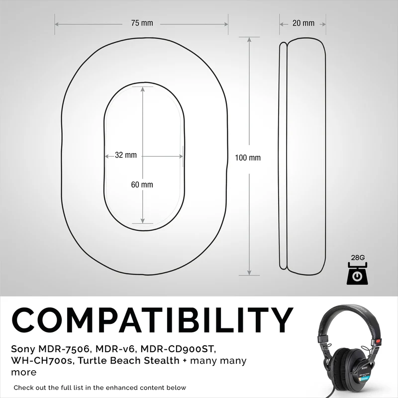 SONY MDR-7506 Cuscinetti di ricambio premium - Micro pelle scamosciata