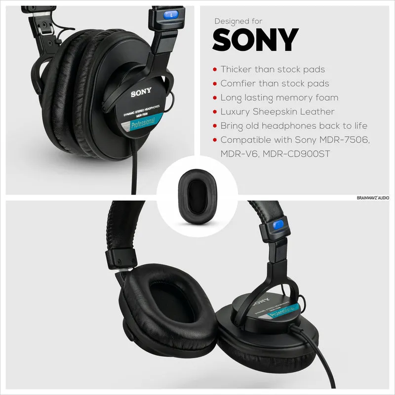 SONY MDR-7506 SHEEPSKIN Leather Replacement Premium Earpads - Angkop din para sa V6, CD900ST Headphones