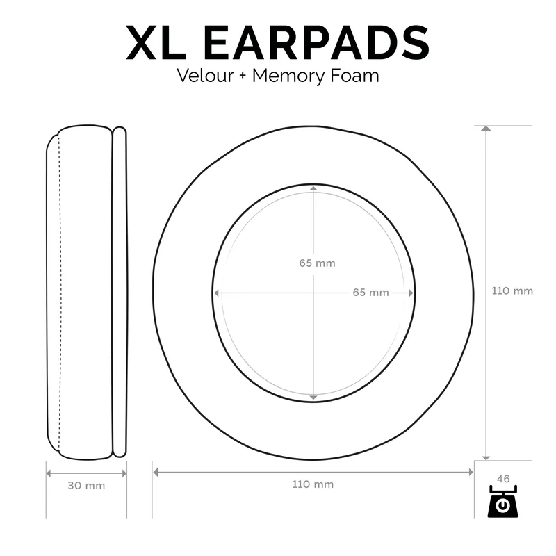 Mga Headphone Memory Foam Earpads - XL Size - Velor