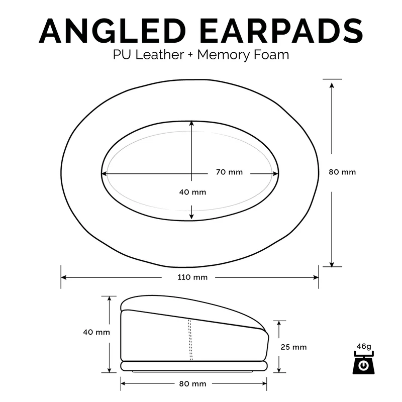 Auricolari ovali angolati in memory foam per cuffie