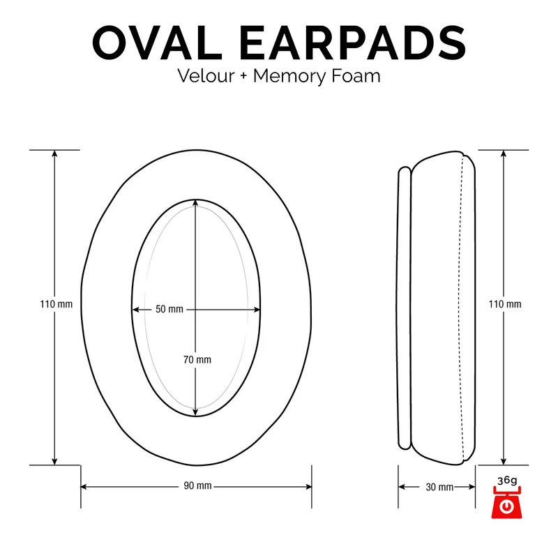 Auricolari di ricambio ovali in velluto - Adatto a molte cuffie