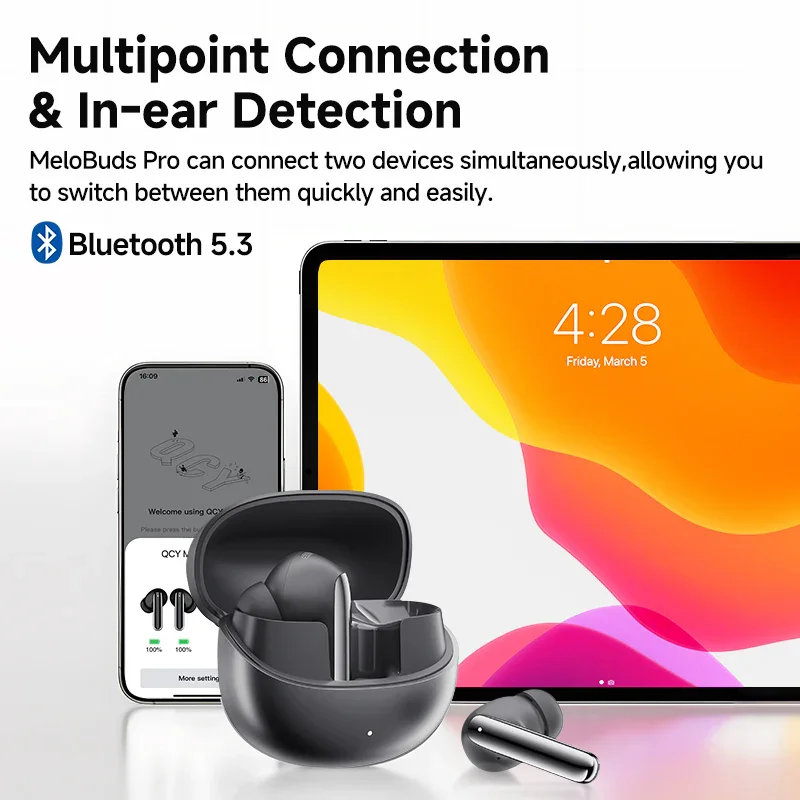 QCY MeloBuds Pro Wireless Earbuds, 46dB Hybrid ANC, Hi-Res & LDAC