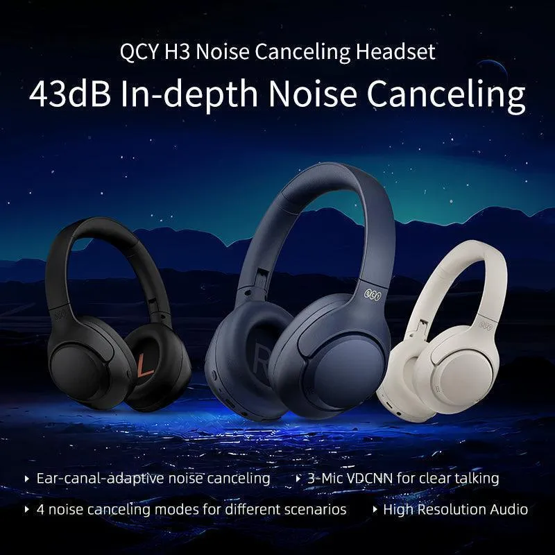 QCY H3 Wireless Headphones, 43dB Hybrid ANC, 60H Playtime