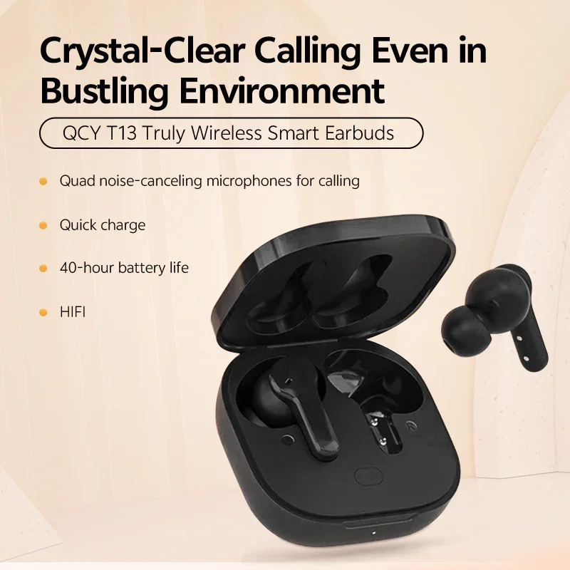 QCY T13 True Wireless Earbuds, ENC Noise Cancelling, 40H Playtime